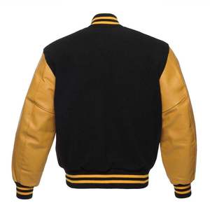 Wholesale Custom Leather Embroidery Patched Sleeves Embroidery Black Oversize Jersey CollegeBaseballjacket for men - Product Image 6