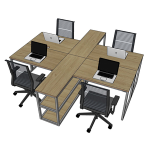 HBMN022 Minimalist Contemporary Cluster <b>Desk</b> for 4 Melamine Computer <b>Work</b> <b>Desk</b> with Shelving Office Furniture - Product Image 3
