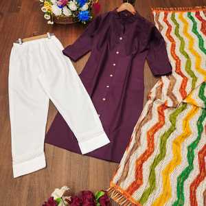 Traje de uso diario de algodón indio Chanderi exportado y fabricado por Indian Company Fancy Kurti y conjunto de pantalón para fiestas - Product Image 2