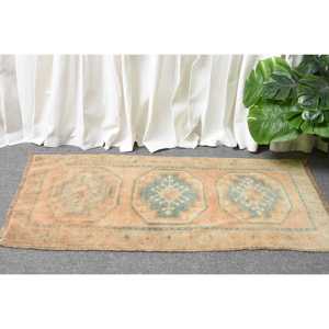 Turkish Vintage Rug, 1.7x3.1 ft Small Rug, <b>Brown</b> Green Striped <b>Wool</b> Rug - Product Image 2
