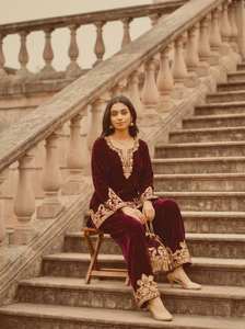 Royal Velvet Embossed Wrinkle Free <b>Kurta</b>/Kurti Coord <b>Set</b> <b>for</b> <b>Women</b> Party Wedding Festive Wear - Product Image 4