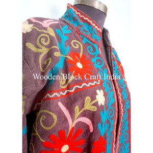 Custom handMade Embroidered Suzani Woven <b>Wool</b> Jackets with Cotton Filled Artisan Craftsmanship Windproof Multi Coloured jacket - Product Image 3