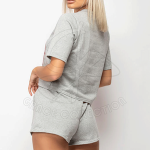 Ensemble chemisier short en coton uni de couleur personnalisée T-shirt à manches courtes décontracté pour femmes de haute qualité Vêtements d'entraînement d'été décoratifs - Product Image 3