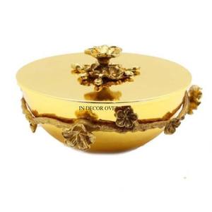 Tazón de metal de la mejor calidad con acabado de esmalte de color blanco con bordes superiores chapados en oro y asas, suministros para cuencos decorativos y para servir - Product Image 5