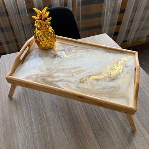 HATE <b>SQUARE</b> WOOD EPOXY RESIN TRAY Fabulous Decorative Design for Serving Food in <b>Kitchen</b> Restaurants Home Use - Product Image 4
