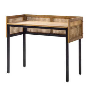 Escritorio de Computadora de Madera Maciza de Alta Gama con Mimbre de Ratán, Escritorio de Oficina, Mesa para Portátil, Mesa de Estudio - Product Image 1