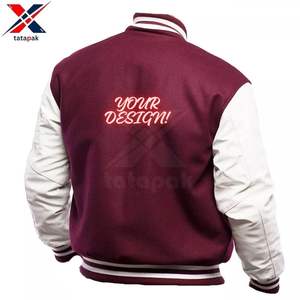 Chaqueta Universitaria Unisex Delgada con Cuello Alto, Mangas de Lana y Cuero, Logotipo Frontal Ecológico, Servicio OEM - Product Image 2