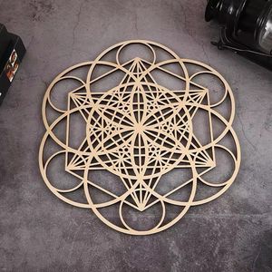 Géométrie sacrée Art mural méditation Chakra Art mural en bois Yoga décor bricolage cadeaux spirituels Cube de Metatron grille de cristal - Product Image 1