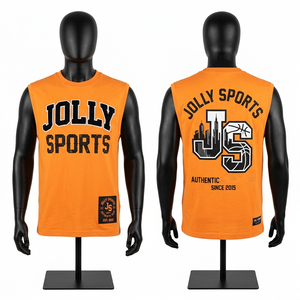 Men's Sleeveless T Shirt Premium Cotton Jersey Orange Screen Print Custom <b>Logo</b> 100% cotton T-shirt for men loose fit printed - Product Image 1