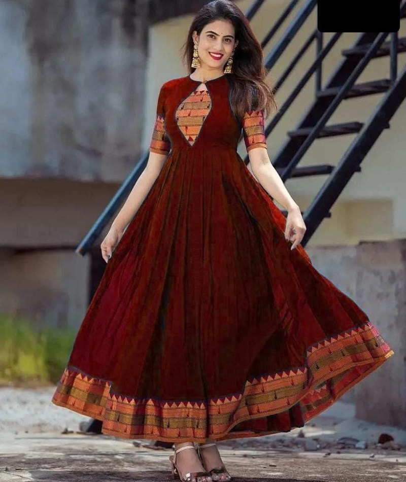 Party Wear Velvet Long Kurti Buy Maroon Embroidered Velvet Party