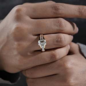 Emerald Cut Lab Grown <b>Diamond</b> <b>Ring</b> with Baguette Side Stones-IGI Certified - Product Image 6