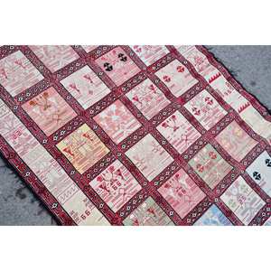 Alfombra Kilim turca Vintage 37X6 pies Material de lana de estilo rojo y blanco con respaldo de látex para entrada de 10mm de espesor - Product Image 5