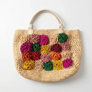 Summer <b>Straw</b> <b>Handbag</b> Crochet Flower Beach Tote Large Capacity Woven Shoulder Bag for Vacation - Product Image 4
