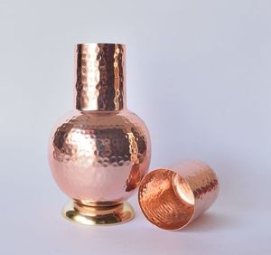 Ensemble carafe à eau et verre à eau en cuivre pur martelé pour chevet |   Vase en cuivre artisanal pour les bienfaits ayurvédiques pour la santé - Product Image 3