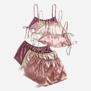 OEM personalizado al por mayor de las mujeres de seda ropa de dormir de satén de seda conjunto de pijamas con logotipo personalizado de las mujeres conjuntos de ropa de dormir - Product Image 2