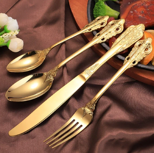 Juego de cubertería de cuatro piezas, accesorios de vajilla, elegante, chapado en oro, buena calidad - Product Image 4