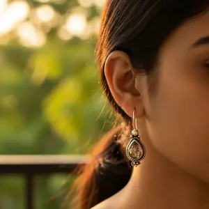 Boucles d'oreilles pendantes en argent 925 avec quartz fumé pour femmes, bijoux en pierres précieuses en cristal - Product Image 3