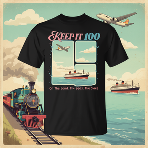 T-shirt vintage 100 on the Land the Seas the Skies in stile promozionale vintage - Product Image 3