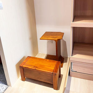 Tabouret relevable en teck au design classique moderne sud-ouest pour salon, chambre à coucher, hôtel - Product Image 4