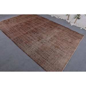 Alfombra turca Vintage de 5,7x9 pies, tejido plano de lana marrón, respaldo de látex, área grande para decoraciones de sala de estar con Patchwork - Product Image 4