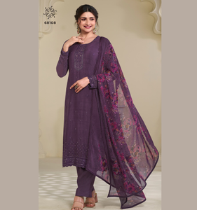 นักออกแบบ Silkina Royal Crape พิมพ์ดิจิตอลด้วยการเย็บปักถักร้อยสัมผัสชุดสูทชาวปากีสถาน - Product Image 1