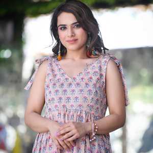 Vestido de Algodón con Estampado de Jaipur, Tela Suave y Transpirable, Largo Maxi, Etiqueta Personalizada, Proveedor de Ropa Femenina en India - Product Image 1