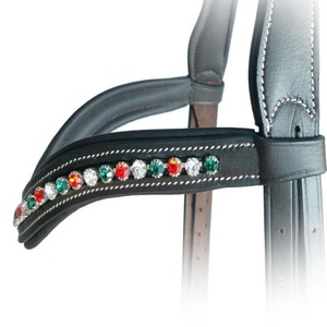 Couture et rembourrage blancs de qualité supérieure Bande de front de cheval en cuir rembourrée à canal vide incrustée de cristaux ronds multicolores Bande de front bling - Product Image 4