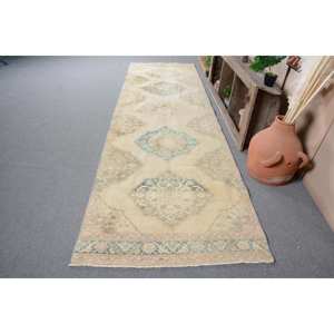 Alfombra Turca Vintage de 3.9x13.5 pies, Alfombra Azul de Lana del Suroeste - Product Image 1