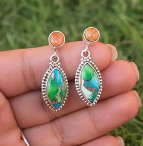 Orange Oyster Copper <b>Turquoise</b> & Green Blue Copper <b>Turquoise</b> <b>Stud</b> EarringsHandmade <b>Stud</b> <b>Earrings</b> Gift By Exporter - Product Image 2