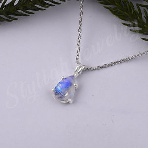 Natural Rainbow Moonstone 925 Sterling Silver Pendant Jewelry - Product Image 3