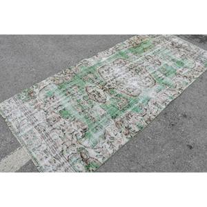 Tapis Vintage en Laine Turque Vert et Beige de 37x86 pieds, Tissage Plat, Motif Patchwork, Tapis de Salon, Support en Latex pour Décorations - Product Image 2