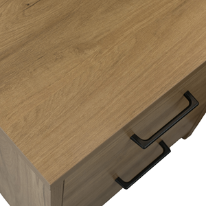 Modern 2 Drawer Nightstand in Oak Finish, Minimalist Wooden Bedside <b>Table</b> with Black Handles, Compact <b>Storage</b> <b>End</b> <b>Table</b> for Bedr - Product Image 5