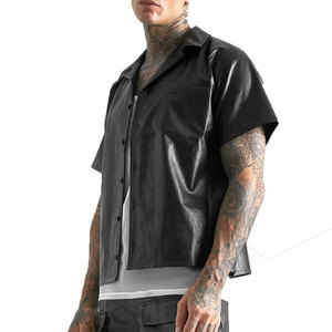 <b>Men</b> <b>Shorts</b> Sleeve Breathable <b>Dress</b> Shirt for Sale 2025 New Fashion Lightweight PU Leather <b>Dress</b> Shirts - Product Image 3