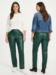 Pantalon en cuir d'agneau noir à coupe décontractée pour femmes, poignets élastiques, jambe droite minimaliste, vêtements de bureau, pantalon en cuir - Product Image 6