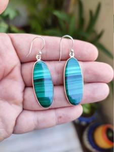 Boucles d'oreilles pour femme Cadeau de fiançailles classique Malachite 925 Boucles d'oreilles pendantes en argent sterling massif pour cadeau de mariage Bijoux de cadeau - Product Image 2