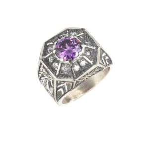 Men's 925 Sterling <b>Silver</b> Octagonal Amethyst Color Zircon Stone Ring Rhodium Plated Dainty <b>Pen</b>-Shaped for Everyday Wear - Product Image 1