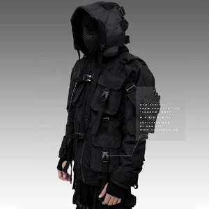 2026 Wholesale Custom Techwear Fashion Jacket for Men Breathable Black Hooded Waterproof Streetwear Windbreaker Jacket for Men - Product Image 3
