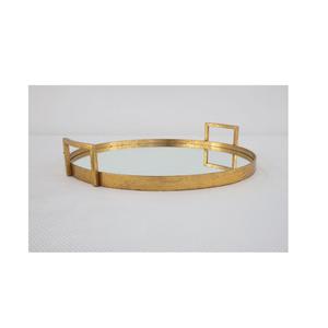 Élégant plateau décoratif en métal et en verre miroir au design unique pour la maison et l'hôtel modernes - Product Image 1