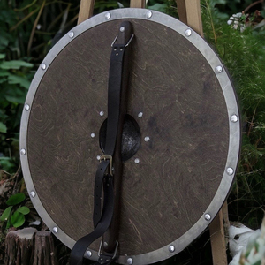 24 Inch <strong>Custom</strong> Handmade Ply Wood Viking <strong>Shield</strong> <strong>Cast</strong> Metal with Logo Theme for Medieval Knives Protection and Defense - Product Image 6