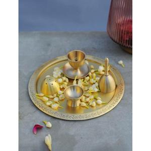 Top Quality Golden Pooja Thali Hindus Gifts <b>Sets</b> Luxury Round Thali And Tray Customized Gifts <b>Sets</b> Decorative Diwali Pooja <b>Set</b> - Product Image 3