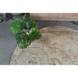 Alfombra de lana turca marrón beige de 5x5 pies, diseño abstracto de retazos rectangulares de área grande para pasillo, habitación, mesita de noche, látex - Product Image 3