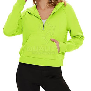 Sudaderas con capucha suaves de alta calidad con media cremallera para mujer, ropa de calle de otoño, tela de punto con cuello con capucha, logotipo frontal, gran oferta, precio bajo - Product Image 1