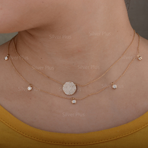 พรีเมี่ยมคุณภาพ 14k ทองคําเหลืองแข็งรอบแผ่นสร้อยคอจี้เพชรแท้ผู้ผลิตเครื่องประดับทําเอง - Product Image 6