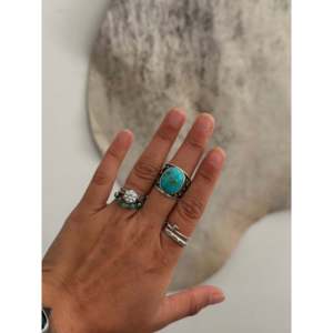 "Navajo Artisan Crafted <b>Statement</b> Turquoise <b>Ring</b> Size 6.75 Fine Jewelry Natural Stone Sterling <b>Silver</b>" - Product Image 2