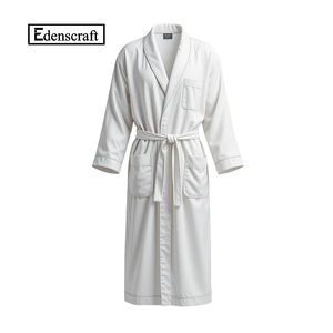 Bata de algodón tejida informal para hombre, ropa de dormir térmica blanca, ropa de salón cómoda de talla grande para el hogar, todas las estaciones, Edenscraft - Product Image 2