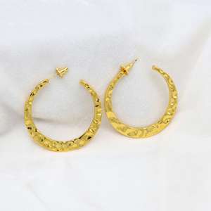 Classic Design <b>Hoop</b> Earrings Boho Brass Jewelry For Women 18k Gold Plated Hammered Texture Geometric Earring Wholesale/OEM/ODM - Product Image 3