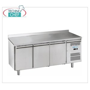 Équipement de réfrigération pour cuisine professionnelle, système Forcold enfichable, table réfrigérée 3 portes avec dosseret, monobloc Classe E Mod - Product Image 2