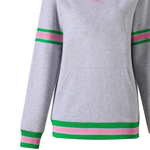 Breathable Grey Crewneck <b>Sweatshirt</b> <b>Pink</b> Green Stripes Ribbed Cuff 3D Embroidery Front Anti-Shrink Anti-Wrinkle Soft Fabric - Product Image 5