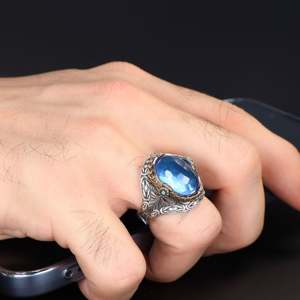 King Chain Model Cluster Rings Blue Zircon Stone Crystal Rhinestone Anillo unisex - Product Image 3