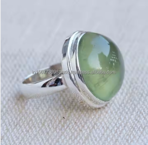 Anillo de Aventurina Vintage, anillo de boda de piedras preciosas verdes, joyería de plata hecha a mano inspirada en la naturaleza, regalo de rodio para él/ella para fiestas - Product Image 3